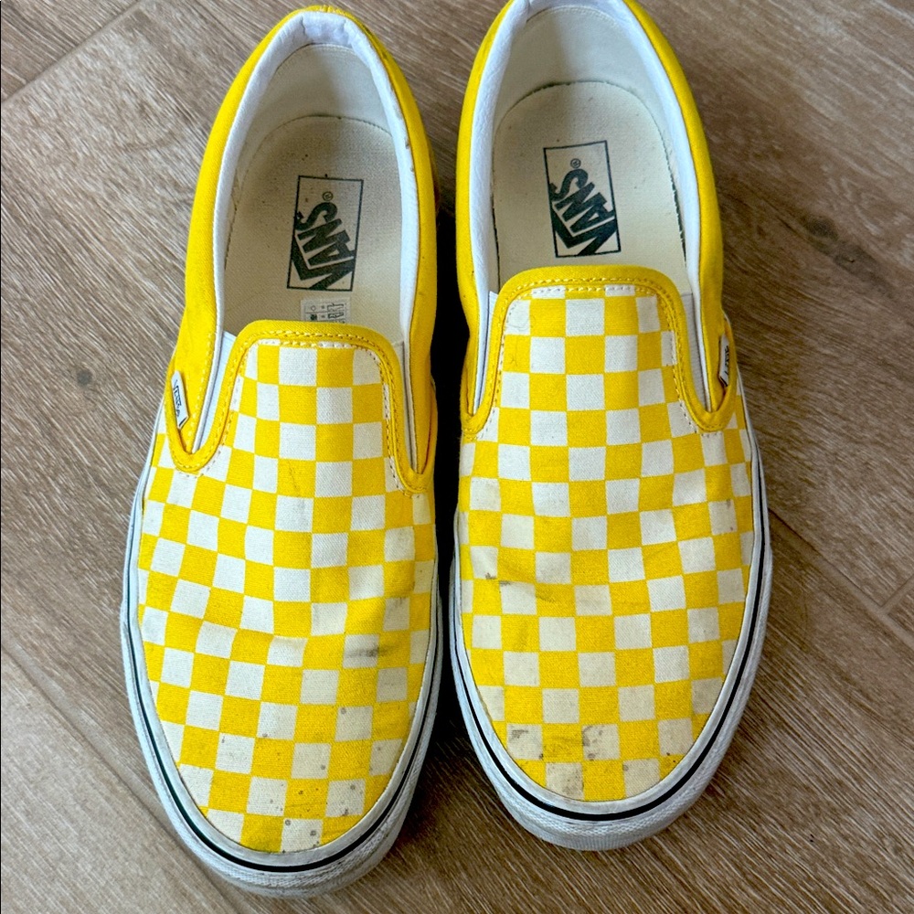 Vans mens Yellow and White Checkered Slip-On